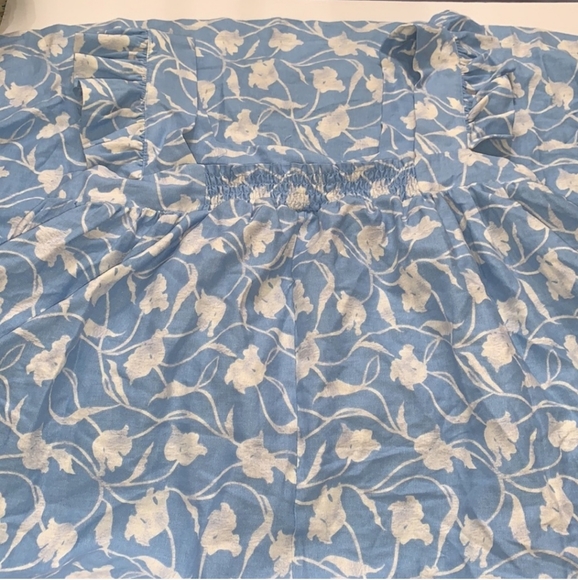 A NEW DAY LINEN BLEND RUFFLE SLEEVE FLORAL BLUE AND WHITE ALINE DRESS - Picture 3 of 8